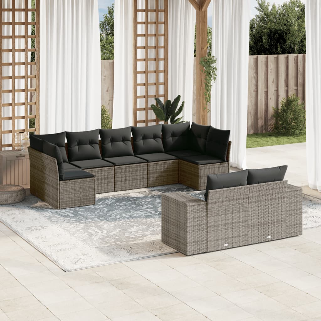 9-delige Loungeset met kussens poly rattan grijs is nu te koop bij PeponiXL, paradijselijk wonen!
