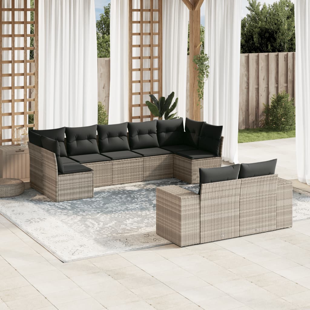 9-delige Loungeset met kussens poly rattan lichtgrijs is nu te koop bij PeponiXL, paradijselijk wonen!