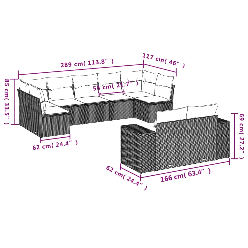 9-delige Loungeset met kussens poly rattan bruin is nu te koop bij PeponiXL, paradijselijk wonen!