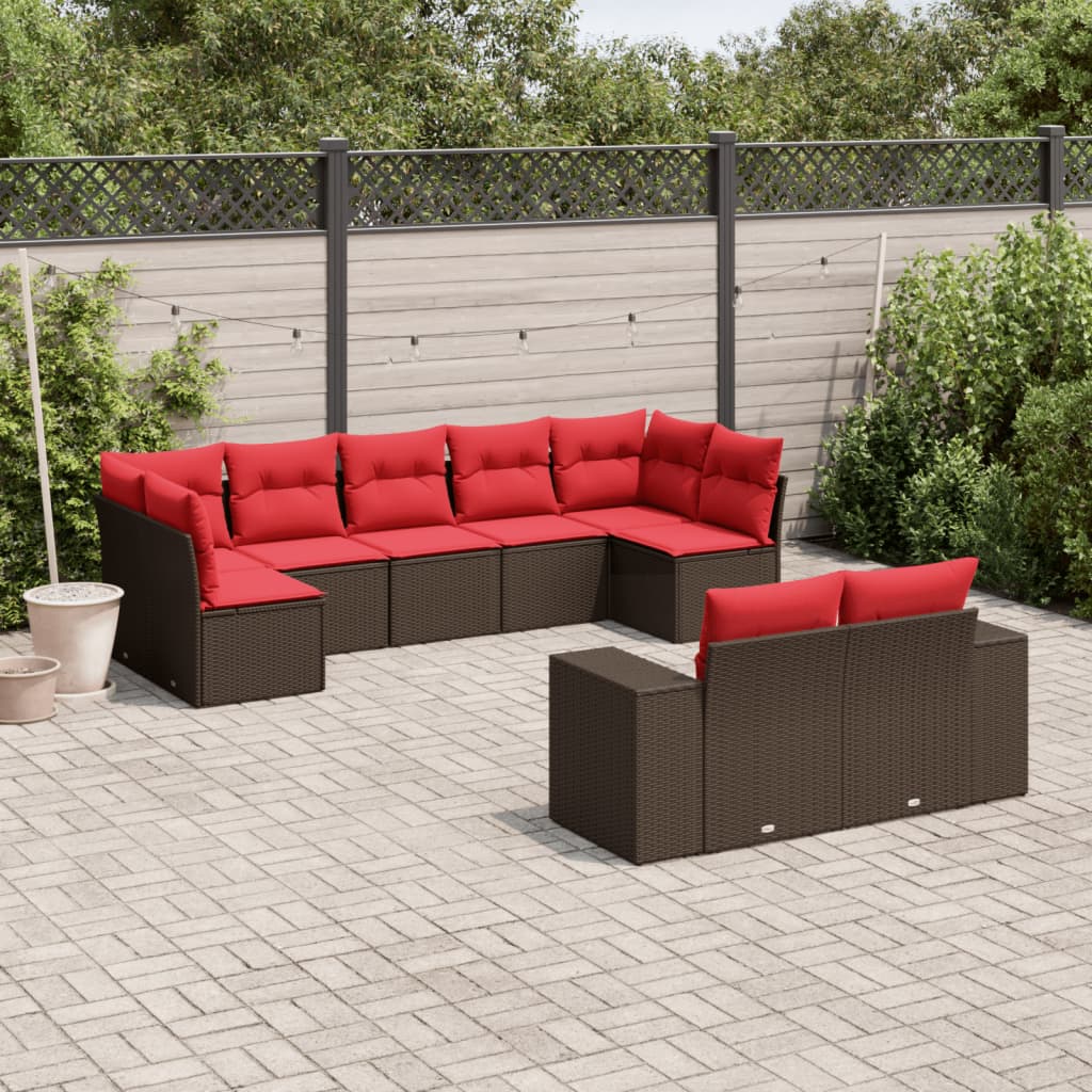 9-delige tuinbankset met kussens, bruin polyrotan is nu te koop bij PeponiXL, paradijselijk wonen!