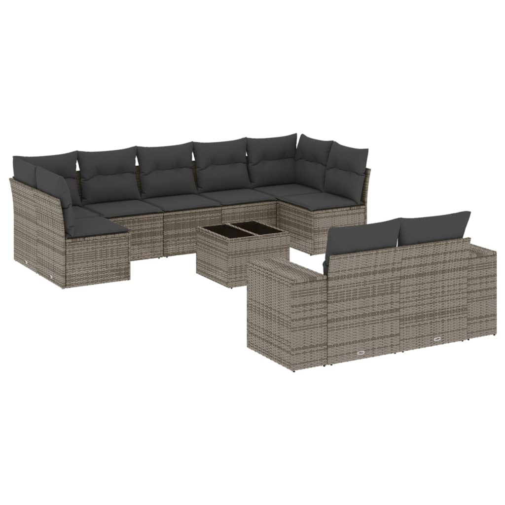 10-delige Loungeset met kussens poly rattan grijs is nu te koop bij PeponiXL, paradijselijk wonen!