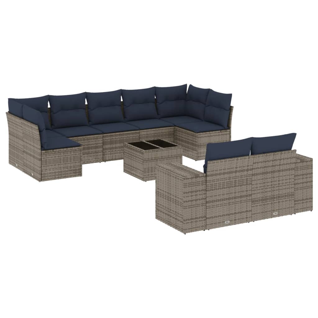 10-delige tuinbankset met kussens, grijs polyrotan is nu te koop bij PeponiXL, paradijselijk wonen!