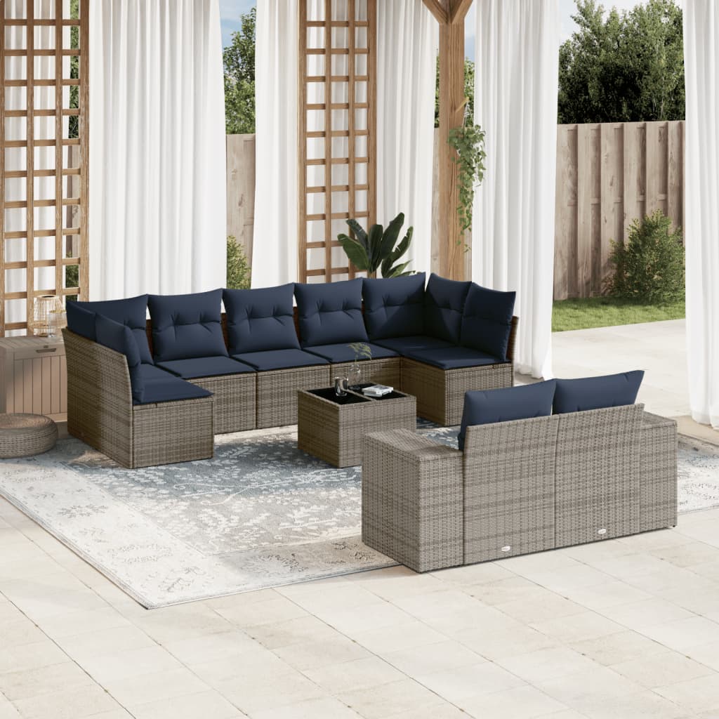10-delige tuinbankset met kussens, grijs polyrotan is nu te koop bij PeponiXL, paradijselijk wonen!