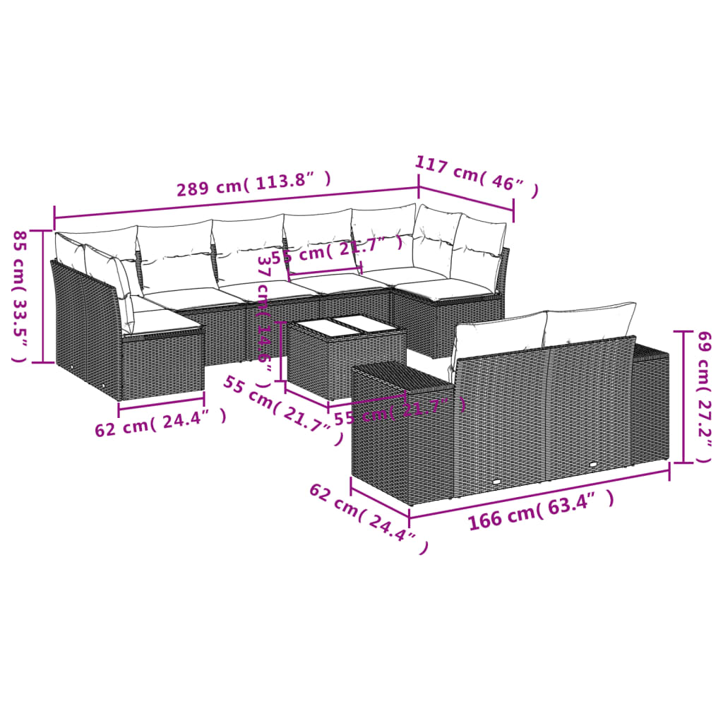 10-delige Loungeset met kussens poly rattan lichtgrijs is nu te koop bij PeponiXL, paradijselijk wonen!