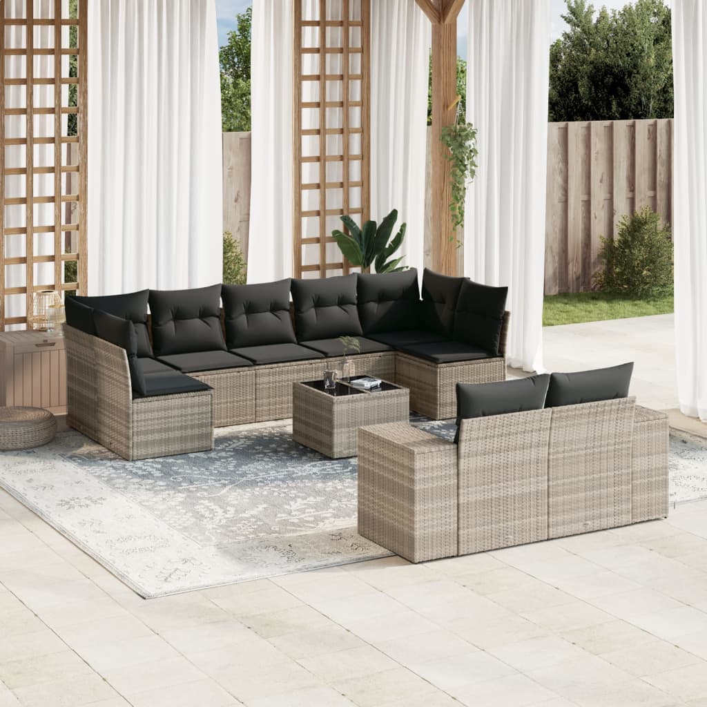 10-delige Loungeset met kussens poly rattan lichtgrijs is nu te koop bij PeponiXL, paradijselijk wonen!
