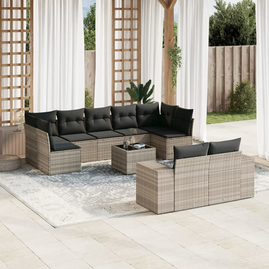 10-delige Loungeset met kussens poly rattan lichtgrijs is nu te koop bij PeponiXL, paradijselijk wonen!