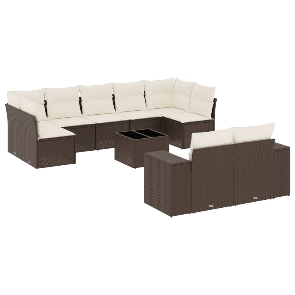 10-delige Loungeset met kussens poly rattan bruin is nu te koop bij PeponiXL, paradijselijk wonen!
