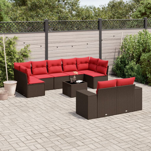 10-delige tuinbankset met kussens, bruin polyrotan is nu te koop bij PeponiXL, paradijselijk wonen!