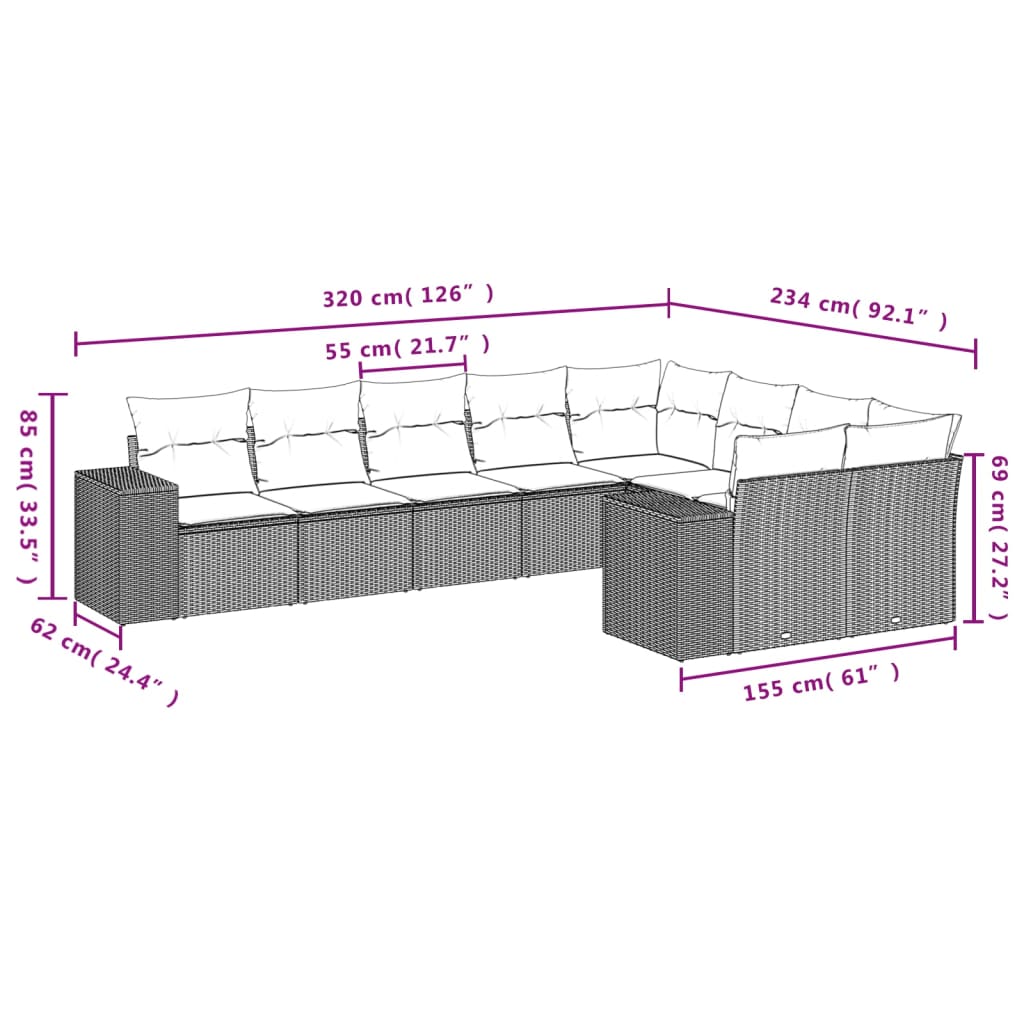 9-delige Loungeset met kussens poly rattan zwart is nu te koop bij PeponiXL, paradijselijk wonen!
