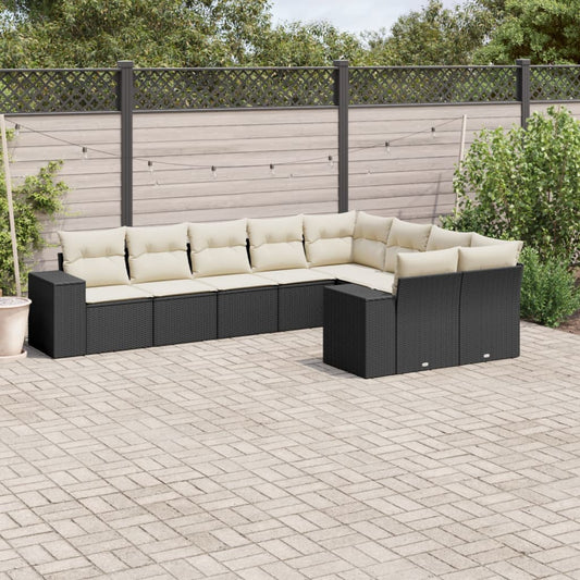 9-delige Loungeset met kussens poly rattan zwart is nu te koop bij PeponiXL, paradijselijk wonen!