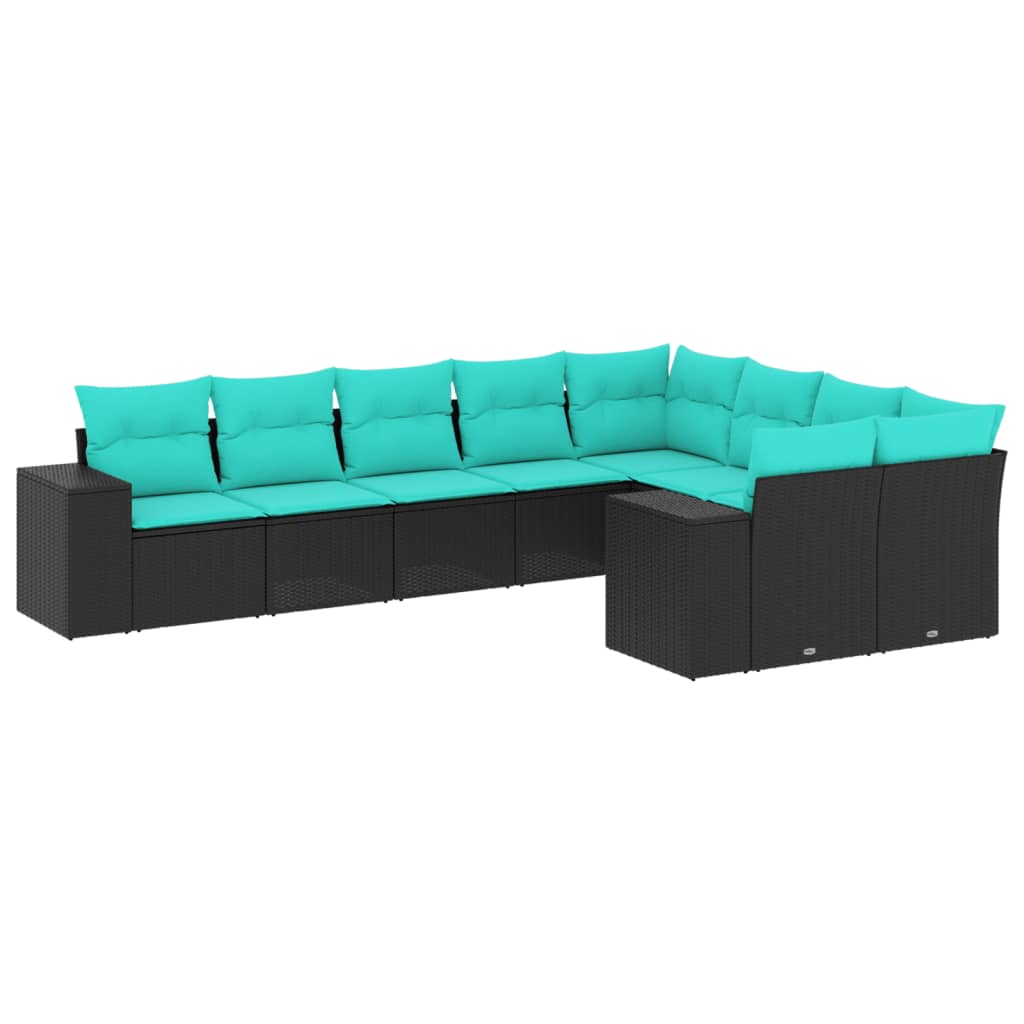 9-delige tuinbankset met kussens van zwart polyrotan is nu te koop bij PeponiXL, paradijselijk wonen!