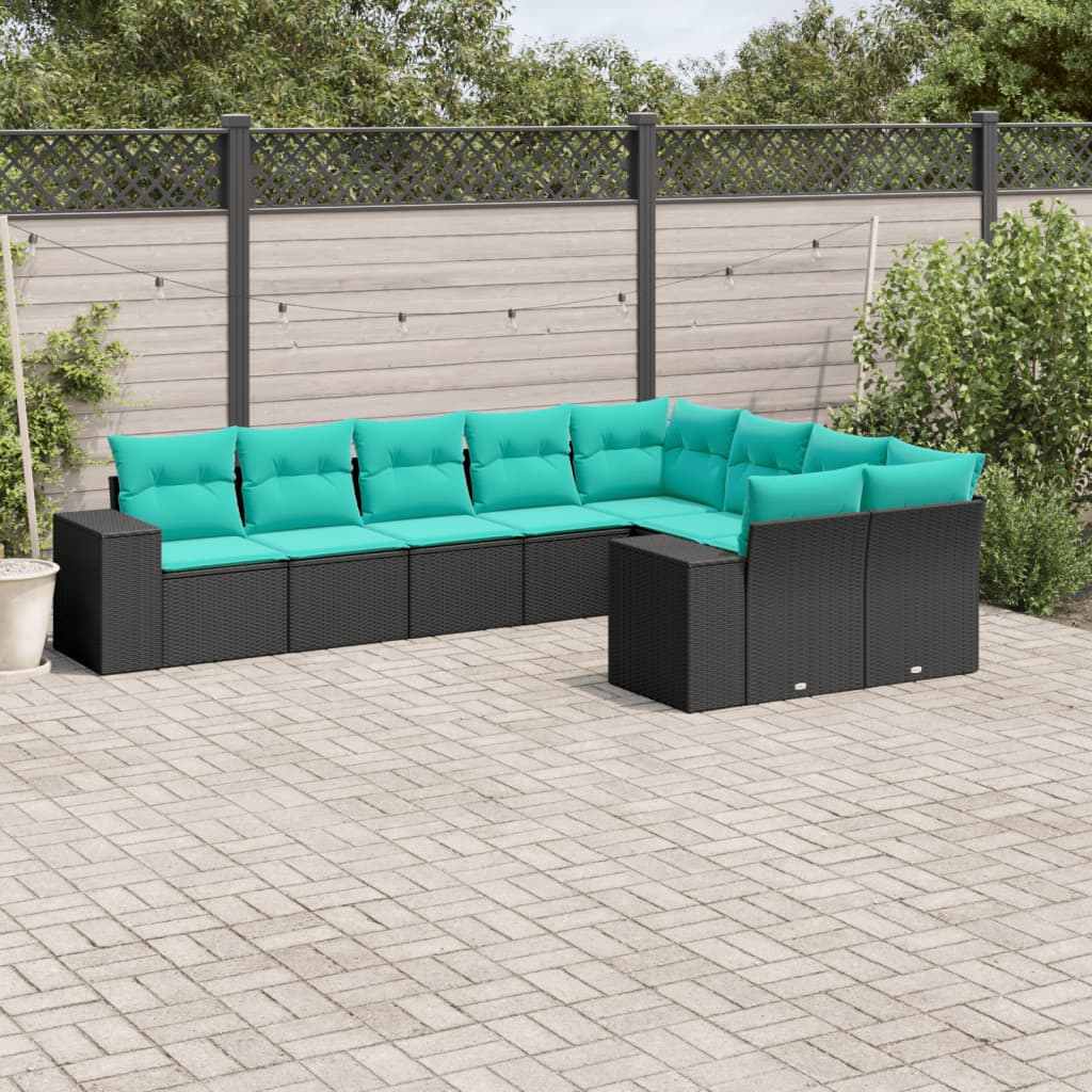 9-delige tuinbankset met kussens van zwart polyrotan is nu te koop bij PeponiXL, paradijselijk wonen!