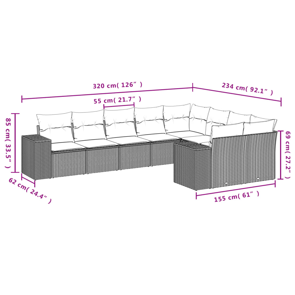 9-delige Loungeset met kussens poly rattan beige is nu te koop bij PeponiXL, paradijselijk wonen!