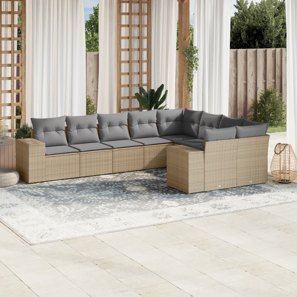 9-delige Loungeset met kussens poly rattan beige is nu te koop bij PeponiXL, paradijselijk wonen!