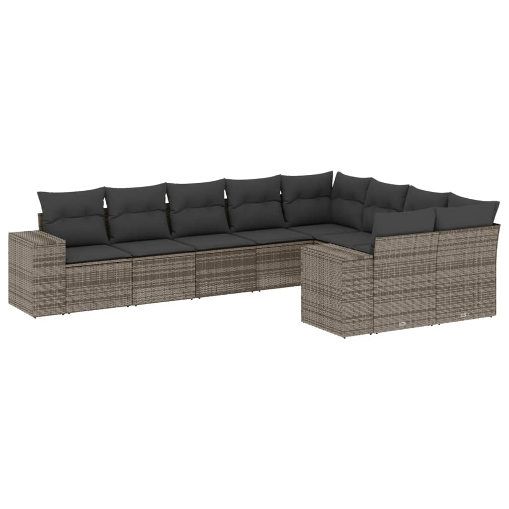 9-delige Loungeset met kussens poly rattan grijs is nu te koop bij PeponiXL, paradijselijk wonen!