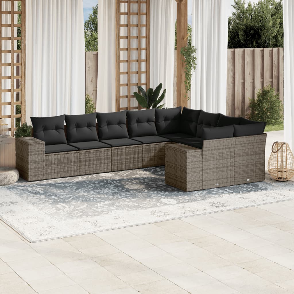 9-delige Loungeset met kussens poly rattan grijs is nu te koop bij PeponiXL, paradijselijk wonen!