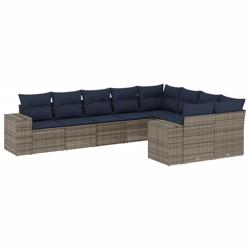 9-delige tuinbankset met kussens, grijs polyrotan is nu te koop bij PeponiXL, paradijselijk wonen!