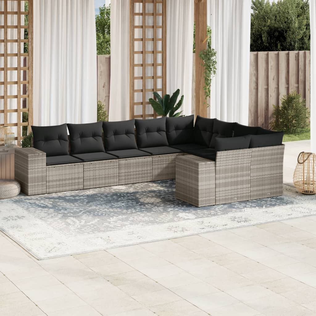 9-delige Loungeset met kussens poly rattan lichtgrijs is nu te koop bij PeponiXL, paradijselijk wonen!