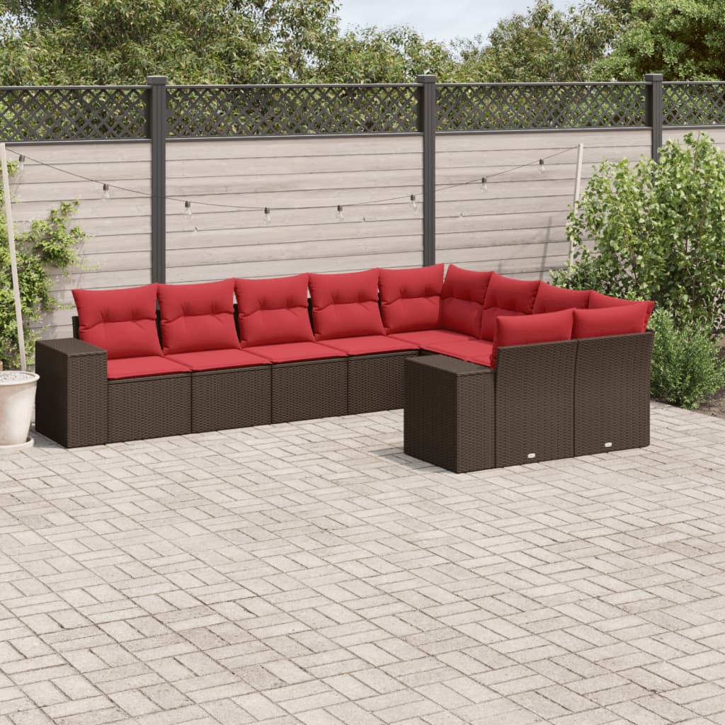 9-delige tuinbankset met kussens, bruin polyrotan is nu te koop bij PeponiXL, paradijselijk wonen!