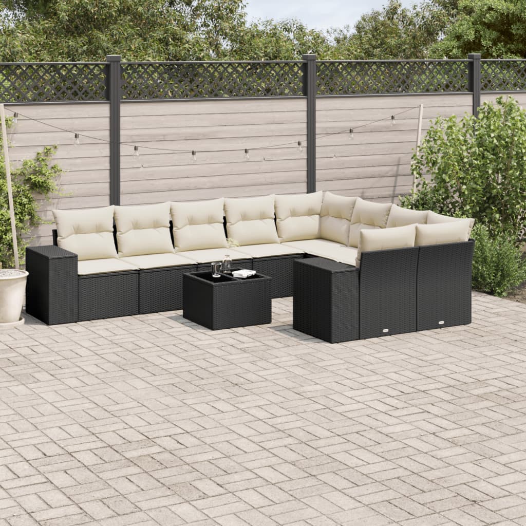 10-delige Loungeset met kussens poly rattan zwart is nu te koop bij PeponiXL, paradijselijk wonen!