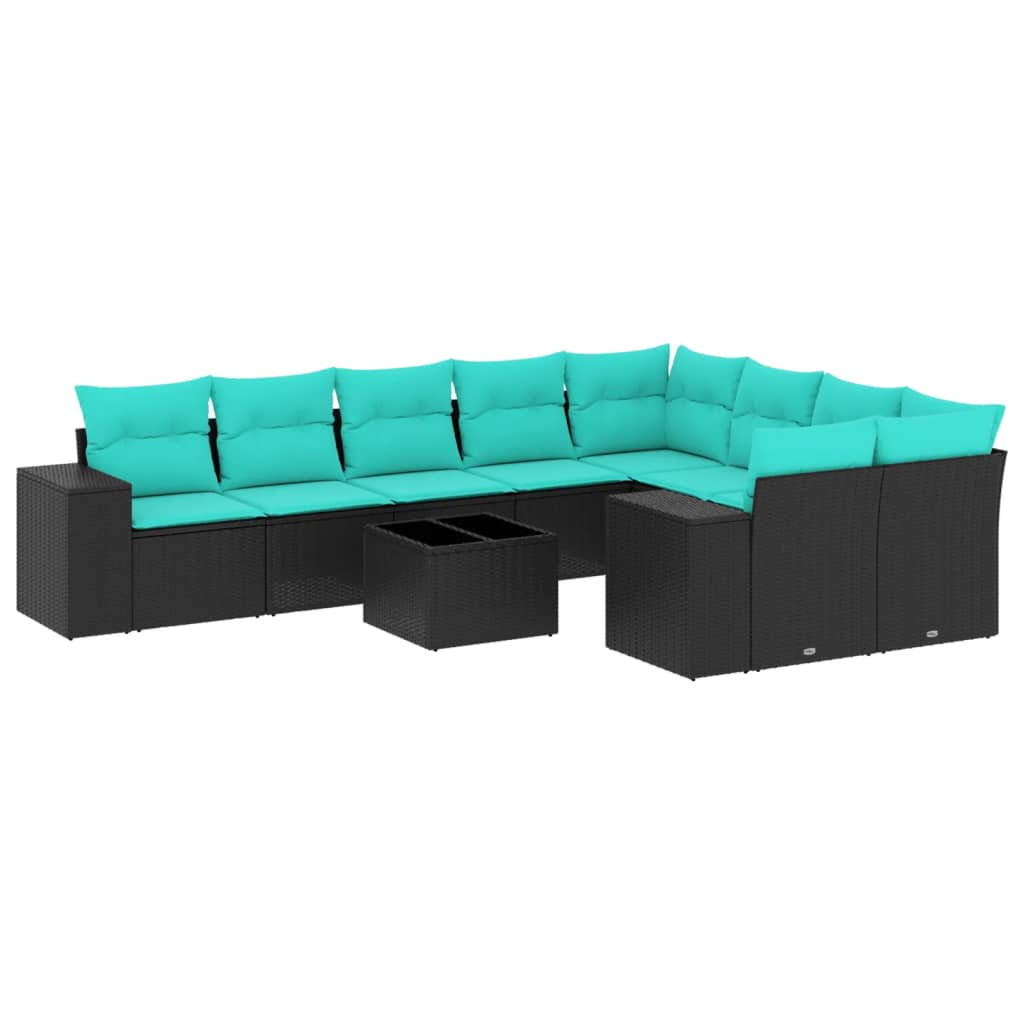 10-delige tuinbankset met kussens van zwart polyrotan is nu te koop bij PeponiXL, paradijselijk wonen!