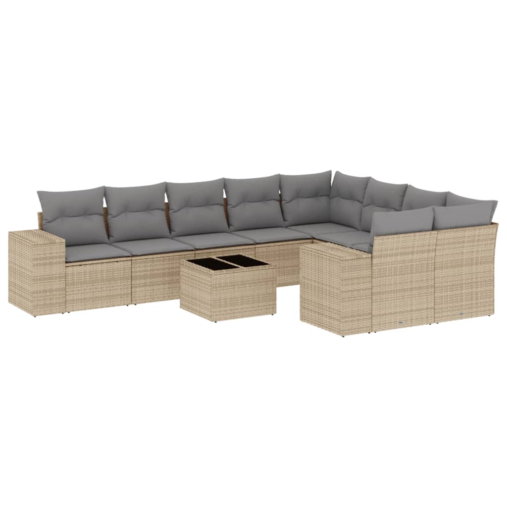 10-delige Loungeset met kussens poly rattan beige is nu te koop bij PeponiXL, paradijselijk wonen!