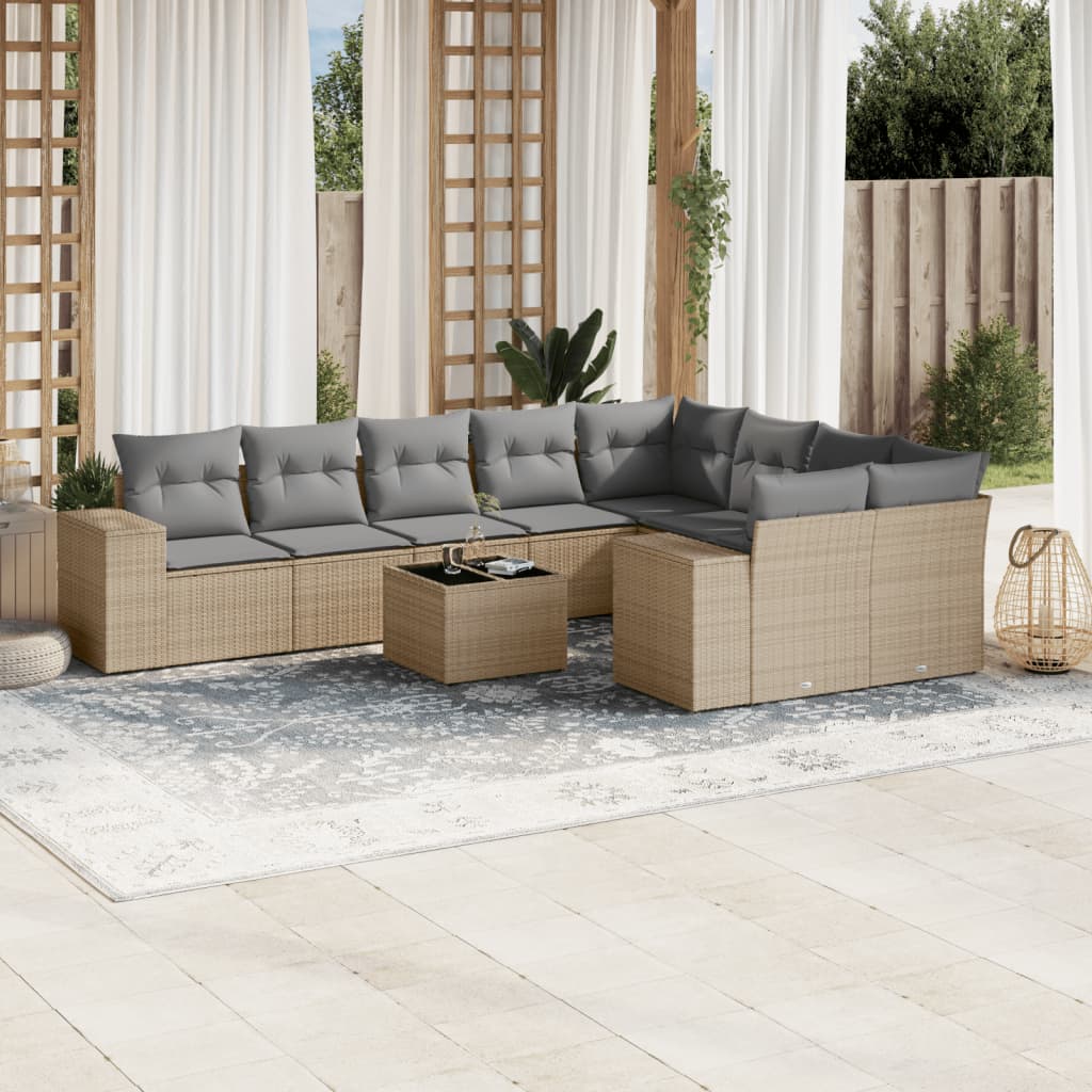 10-delige Loungeset met kussens poly rattan beige is nu te koop bij PeponiXL, paradijselijk wonen!