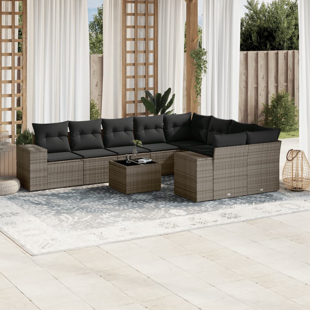 10-delige Loungeset met kussens poly rattan grijs is nu te koop bij PeponiXL, paradijselijk wonen!