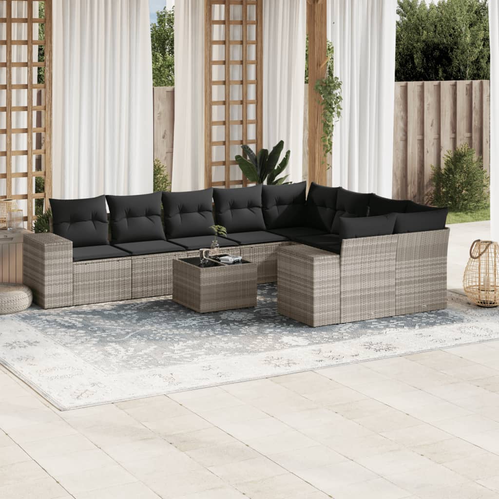 10-delige Loungeset met kussens poly rattan lichtgrijs is nu te koop bij PeponiXL, paradijselijk wonen!