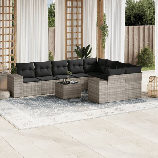 10-delige Loungeset met kussens poly rattan lichtgrijs is nu te koop bij PeponiXL, paradijselijk wonen!