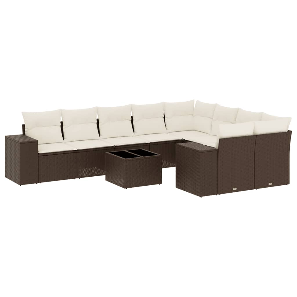 10-delige Loungeset met kussens poly rattan bruin is nu te koop bij PeponiXL, paradijselijk wonen!