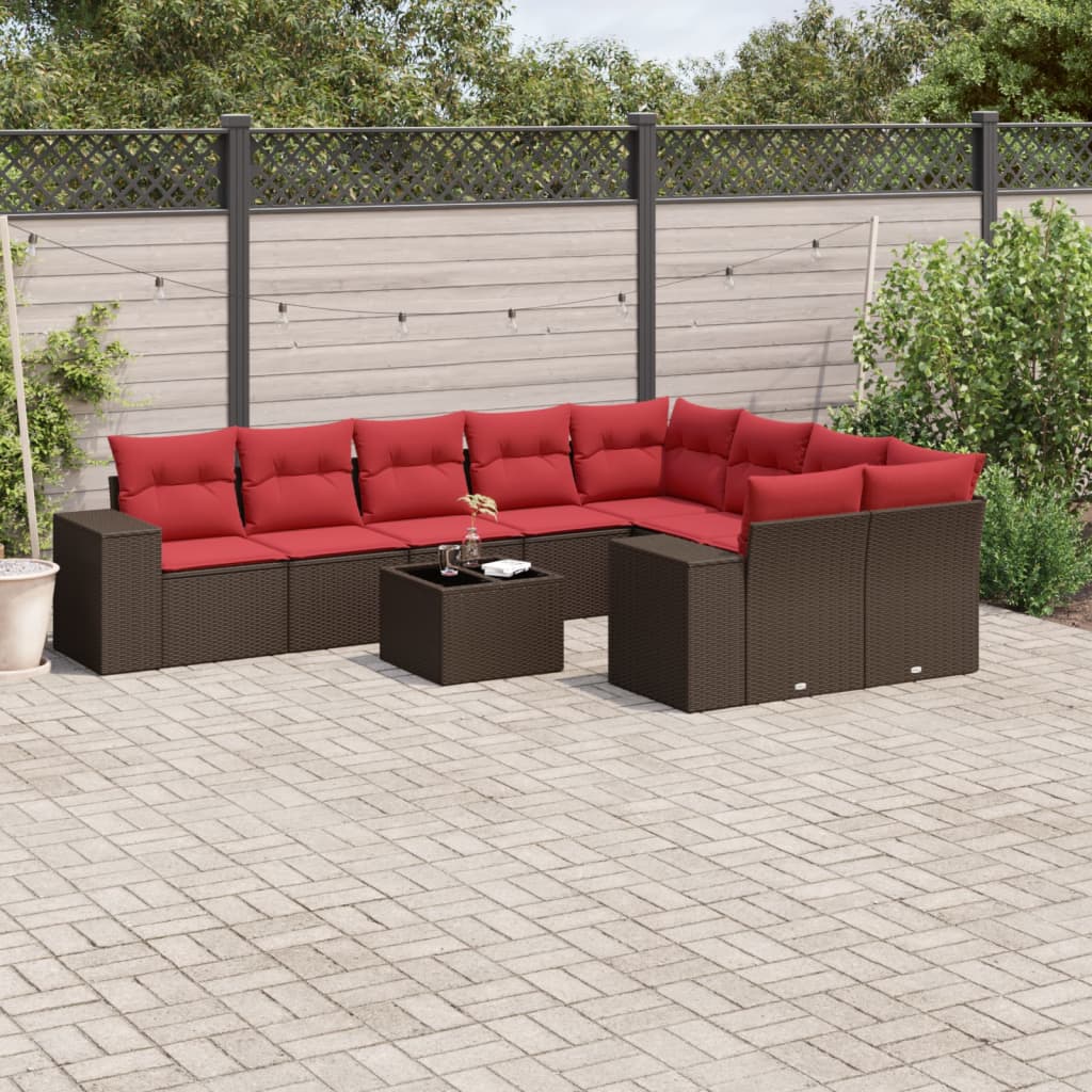 10-delige tuinbankset met kussens, bruin polyrotan is nu te koop bij PeponiXL, paradijselijk wonen!