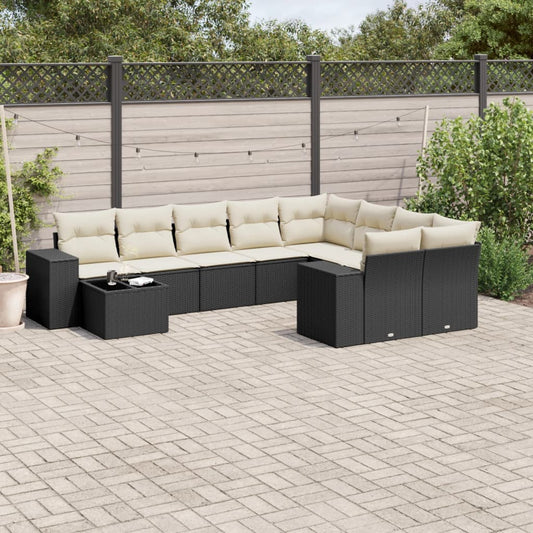 10-delige Loungeset met kussens poly rattan zwart is nu te koop bij PeponiXL, paradijselijk wonen!