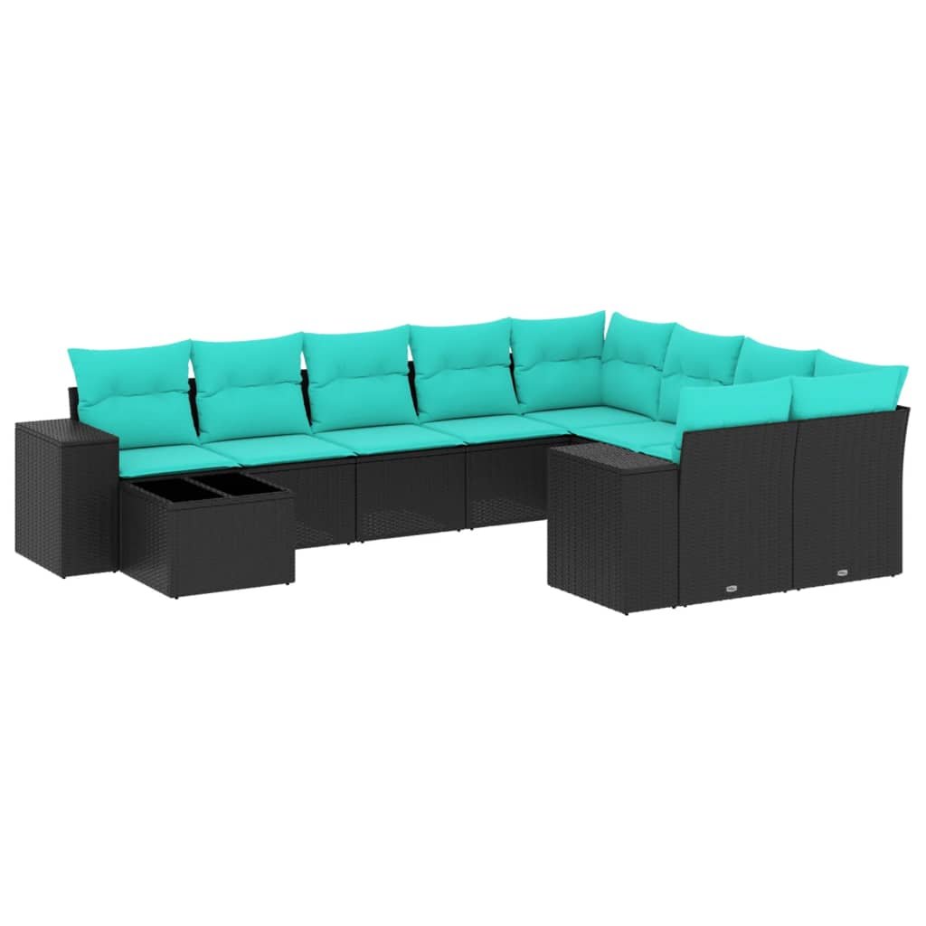 10-delige tuinbankset met kussens van zwart polyrotan is nu te koop bij PeponiXL, paradijselijk wonen!