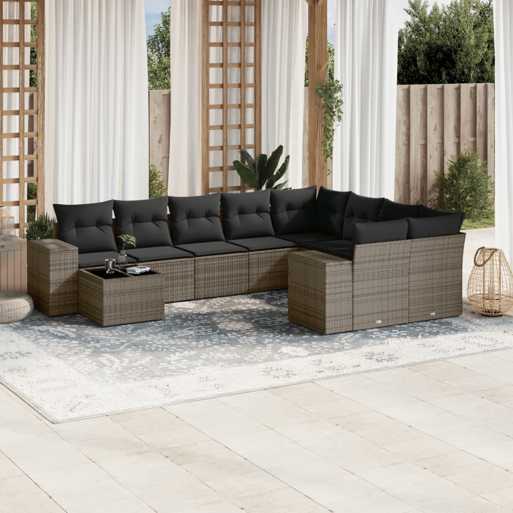 10-delige Loungeset met kussens poly rattan grijs is nu te koop bij PeponiXL, paradijselijk wonen!