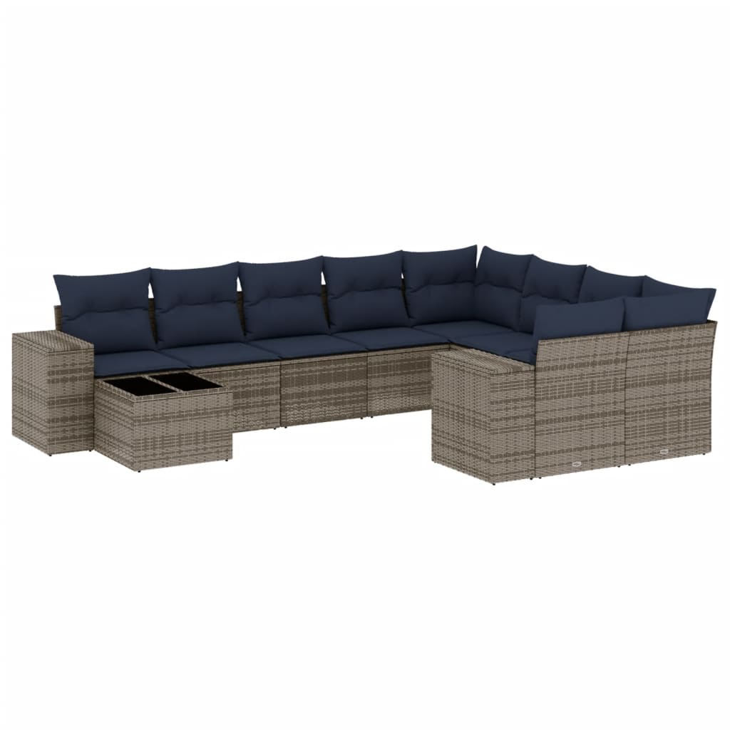 10-delige tuinbankset met kussens, grijs polyrotan is nu te koop bij PeponiXL, paradijselijk wonen!