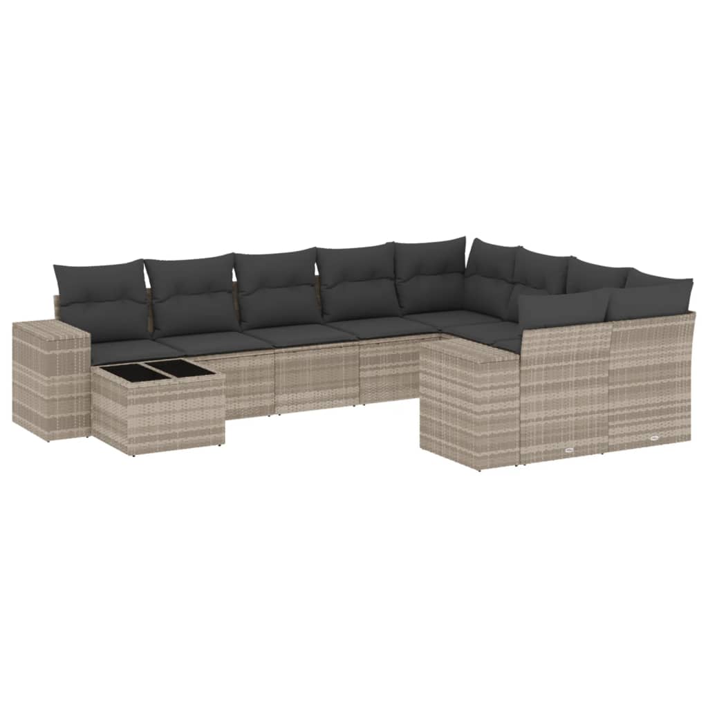 10-delige Loungeset met kussens poly rattan lichtgrijs is nu te koop bij PeponiXL, paradijselijk wonen!
