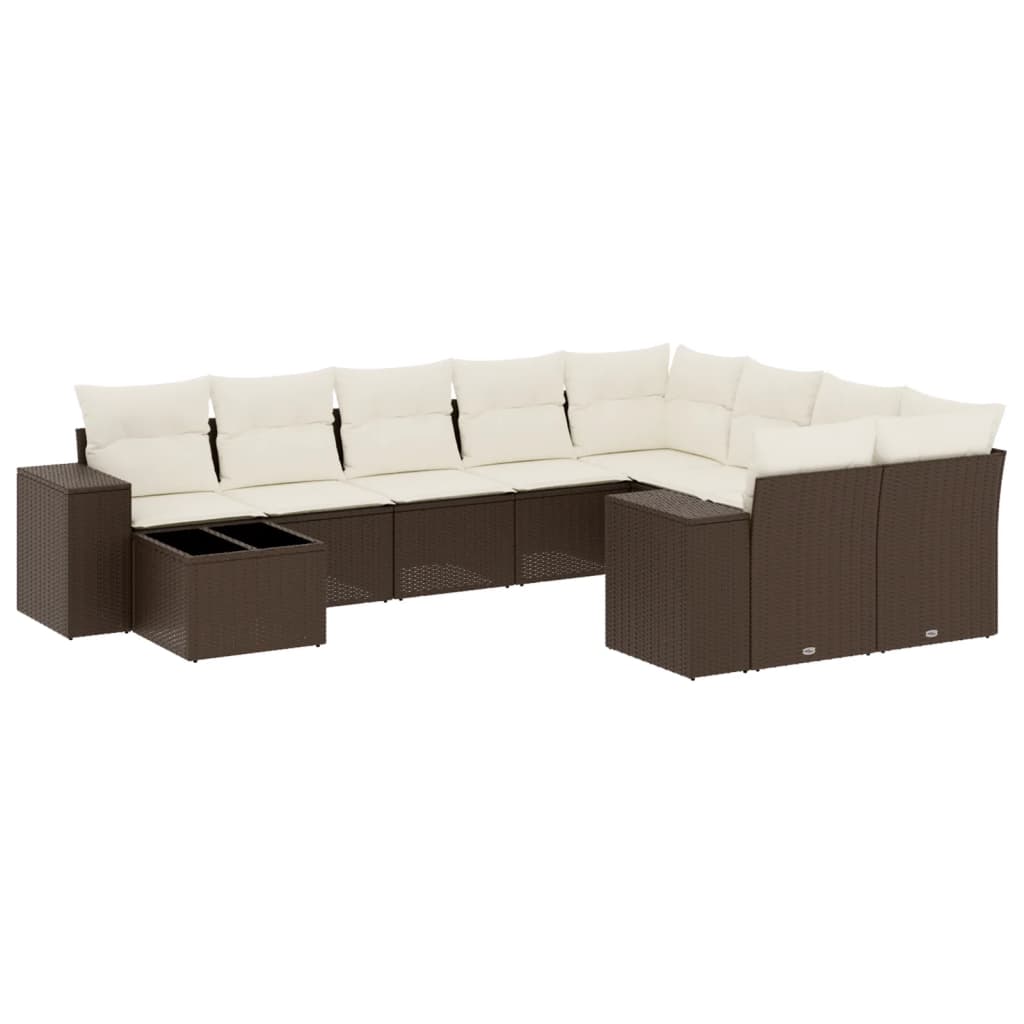 10-delige Loungeset met kussens poly rattan bruin is nu te koop bij PeponiXL, paradijselijk wonen!