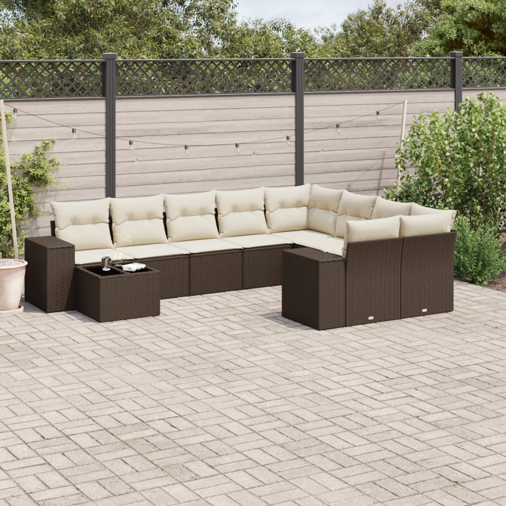 10-delige Loungeset met kussens poly rattan bruin is nu te koop bij PeponiXL, paradijselijk wonen!