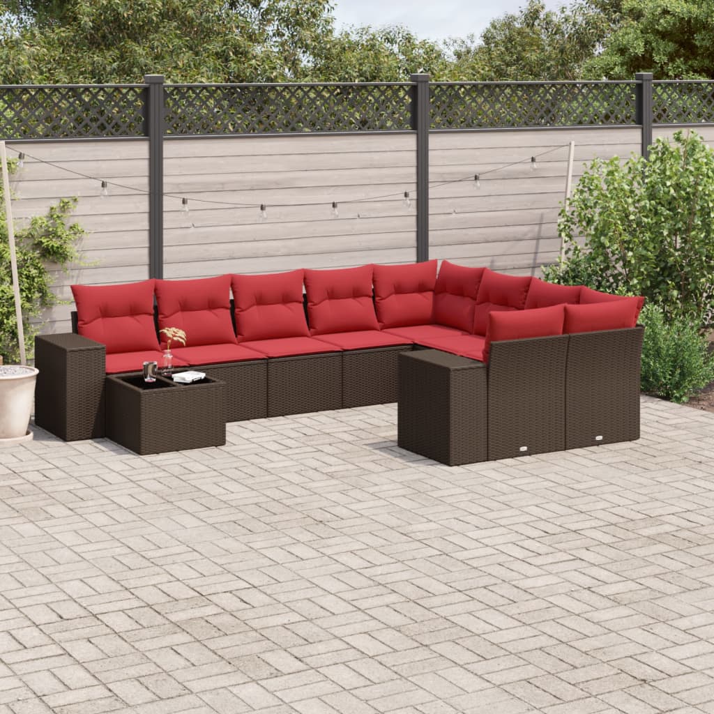 10-delige tuinbankset met kussens, bruin polyrotan is nu te koop bij PeponiXL, paradijselijk wonen!