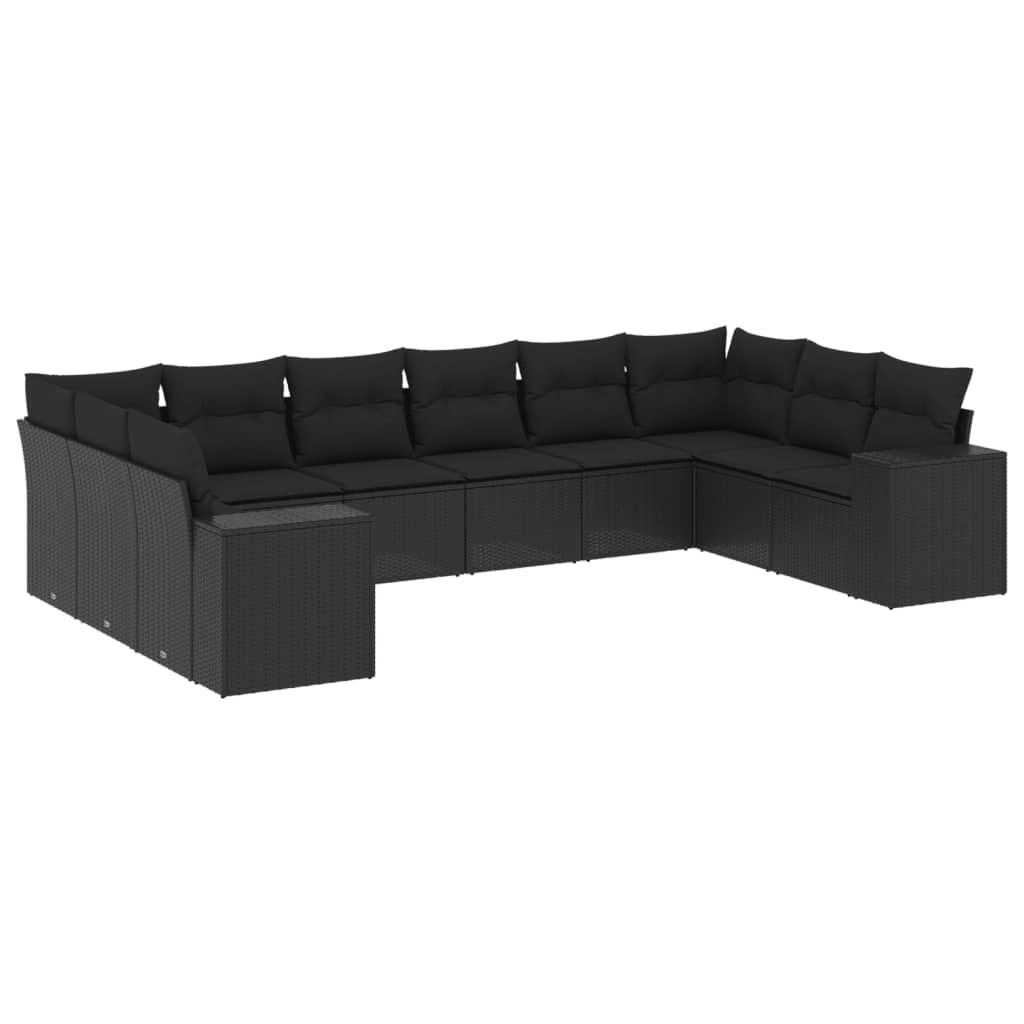 10-delige Loungeset met kussens poly rattan zwart is nu te koop bij PeponiXL, paradijselijk wonen!