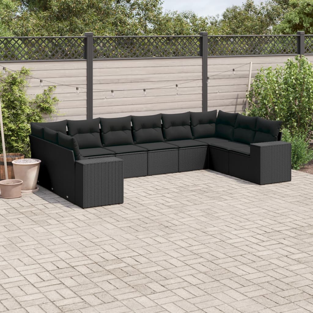 10-delige Loungeset met kussens poly rattan zwart is nu te koop bij PeponiXL, paradijselijk wonen!