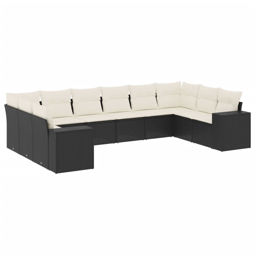 10-delige Loungeset met kussens poly rattan zwart is nu te koop bij PeponiXL, paradijselijk wonen!