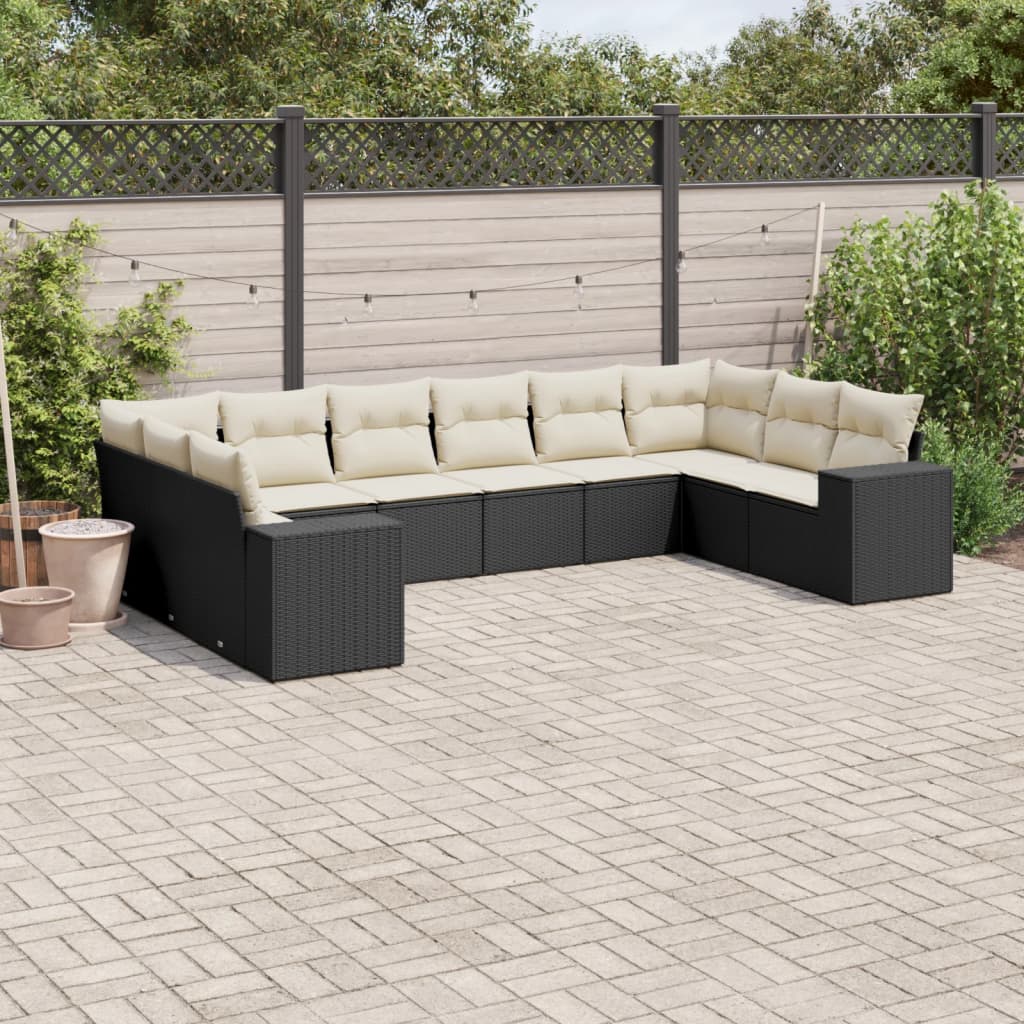 10-delige Loungeset met kussens poly rattan zwart is nu te koop bij PeponiXL, paradijselijk wonen!