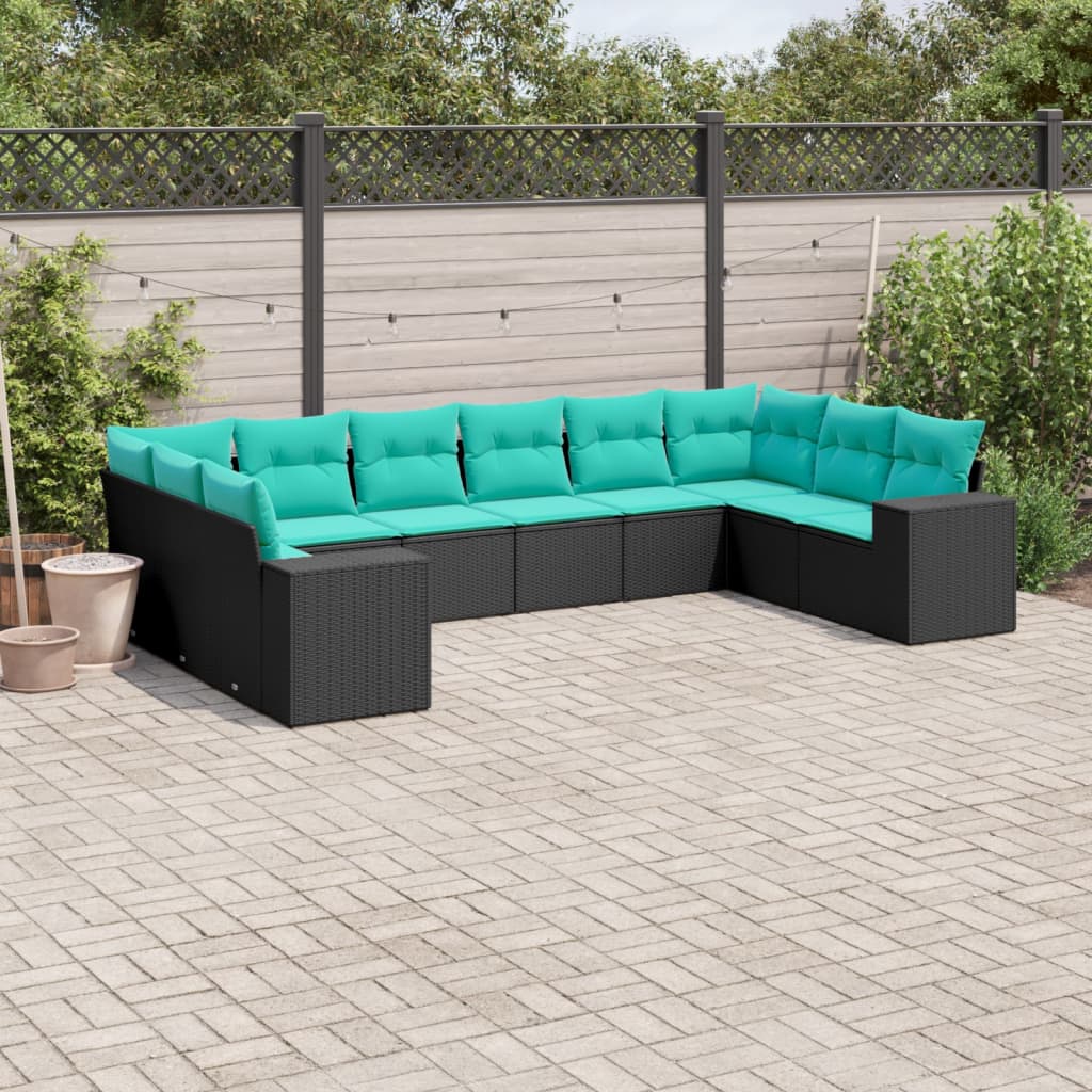 10-delige tuinbankset met kussens van zwart polyrotan is nu te koop bij PeponiXL, paradijselijk wonen!