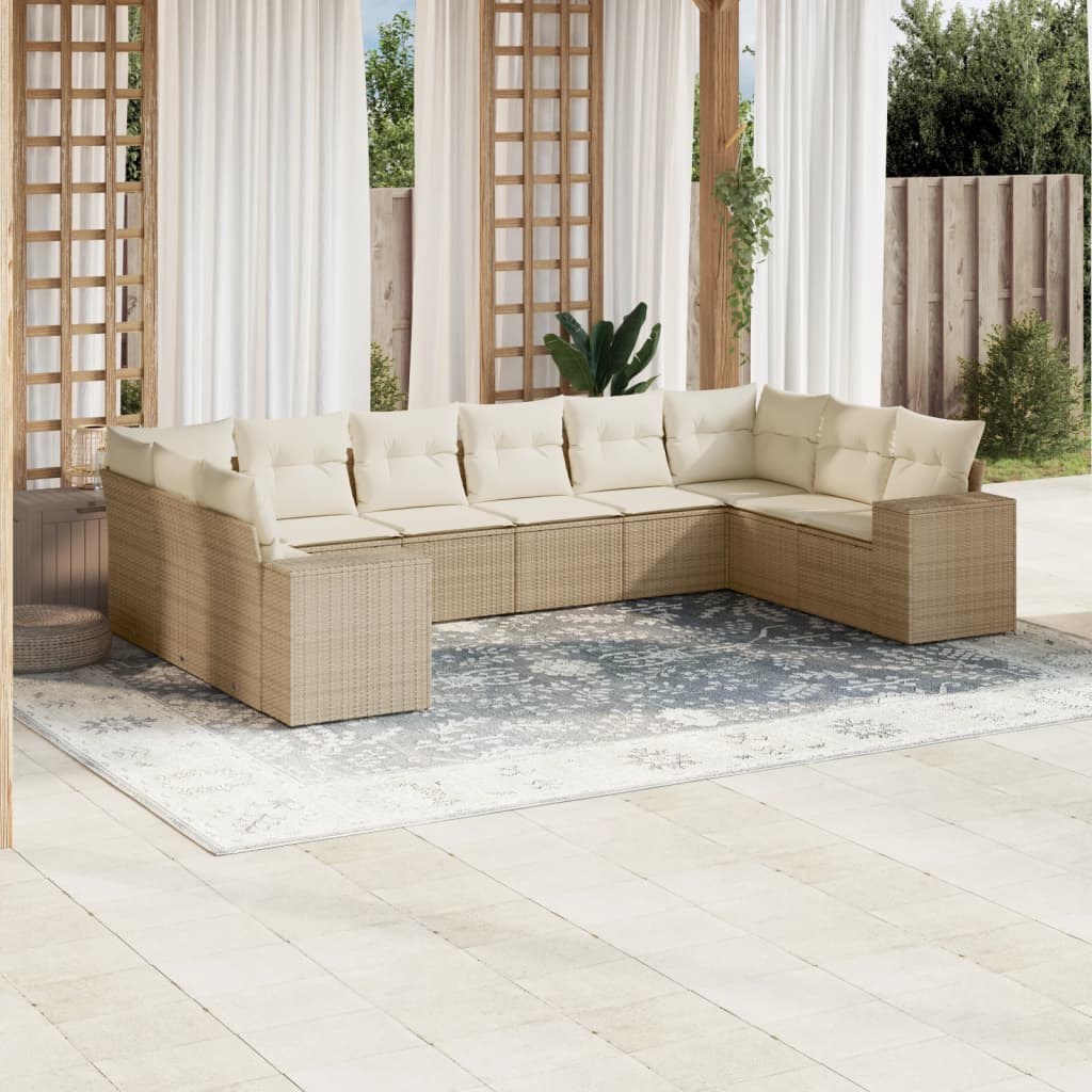 10-delige Loungeset met kussens poly rattan beige is nu te koop bij PeponiXL, paradijselijk wonen!