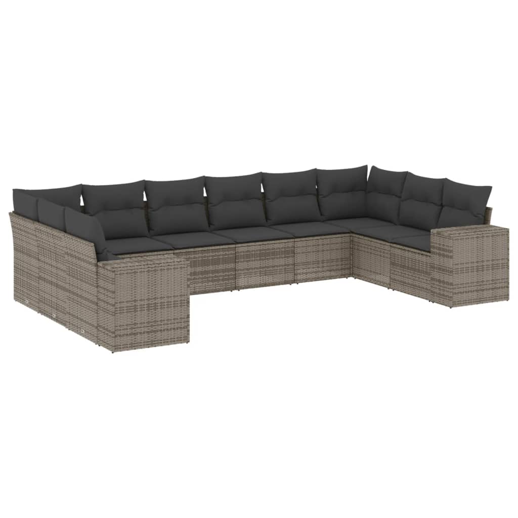 10-delige Loungeset met kussens poly rattan grijs is nu te koop bij PeponiXL, paradijselijk wonen!