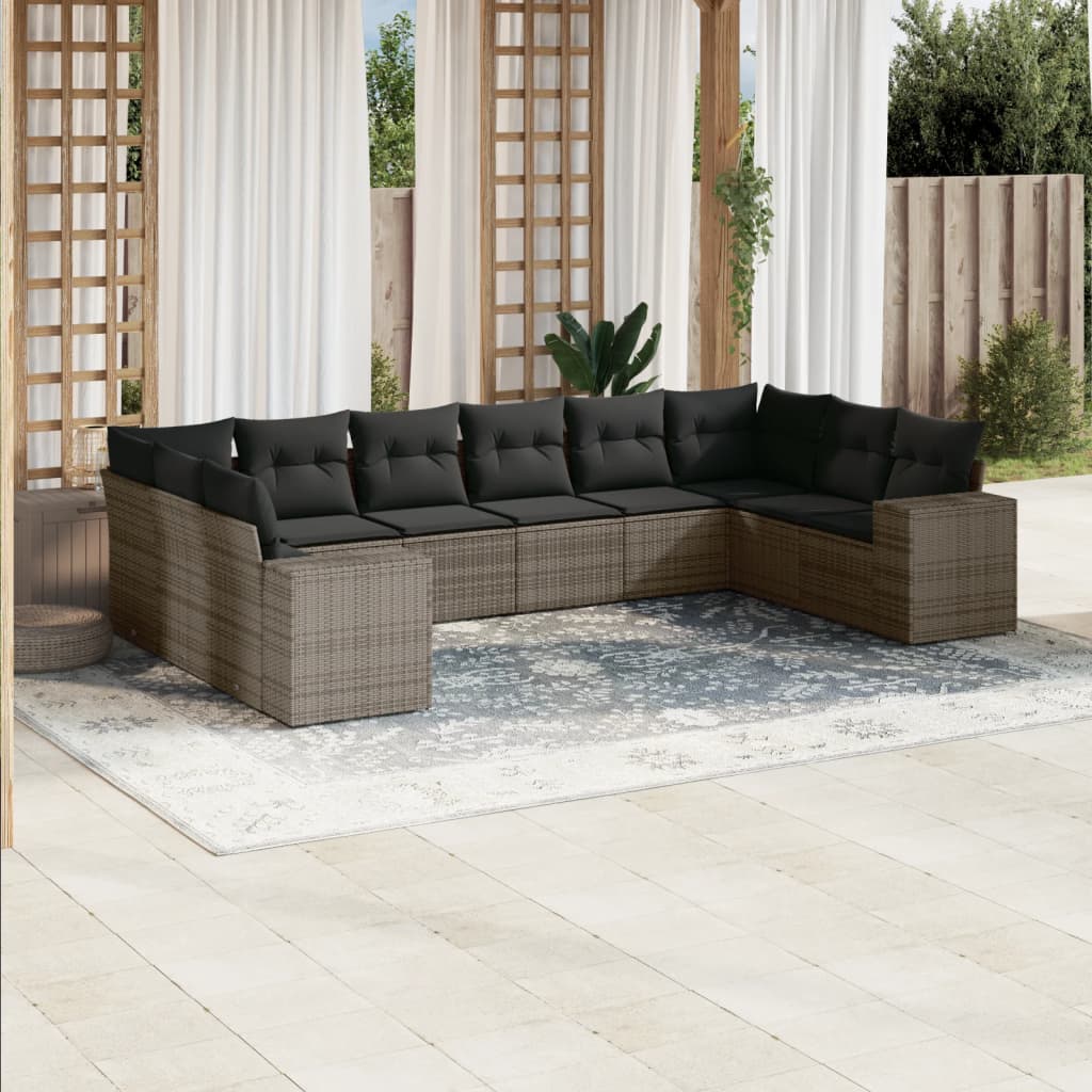 10-delige Loungeset met kussens poly rattan grijs is nu te koop bij PeponiXL, paradijselijk wonen!