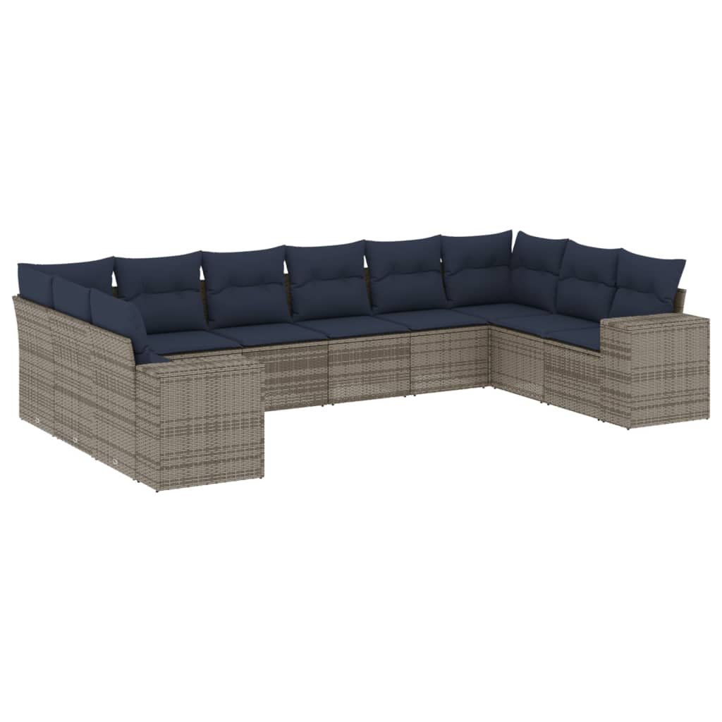 10-delige tuinbankset met kussens, grijs polyrotan is nu te koop bij PeponiXL, paradijselijk wonen!