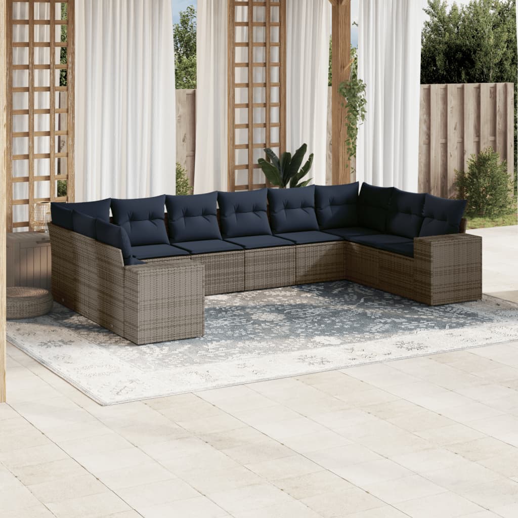 10-delige tuinbankset met kussens, grijs polyrotan is nu te koop bij PeponiXL, paradijselijk wonen!